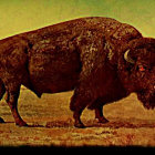 Stylized bison in front of swirling starry sky and yellow field