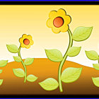 Vibrant sunflowers illustration on warm yellow background framed in blue