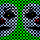 Distorted image with black and green checkered pattern.