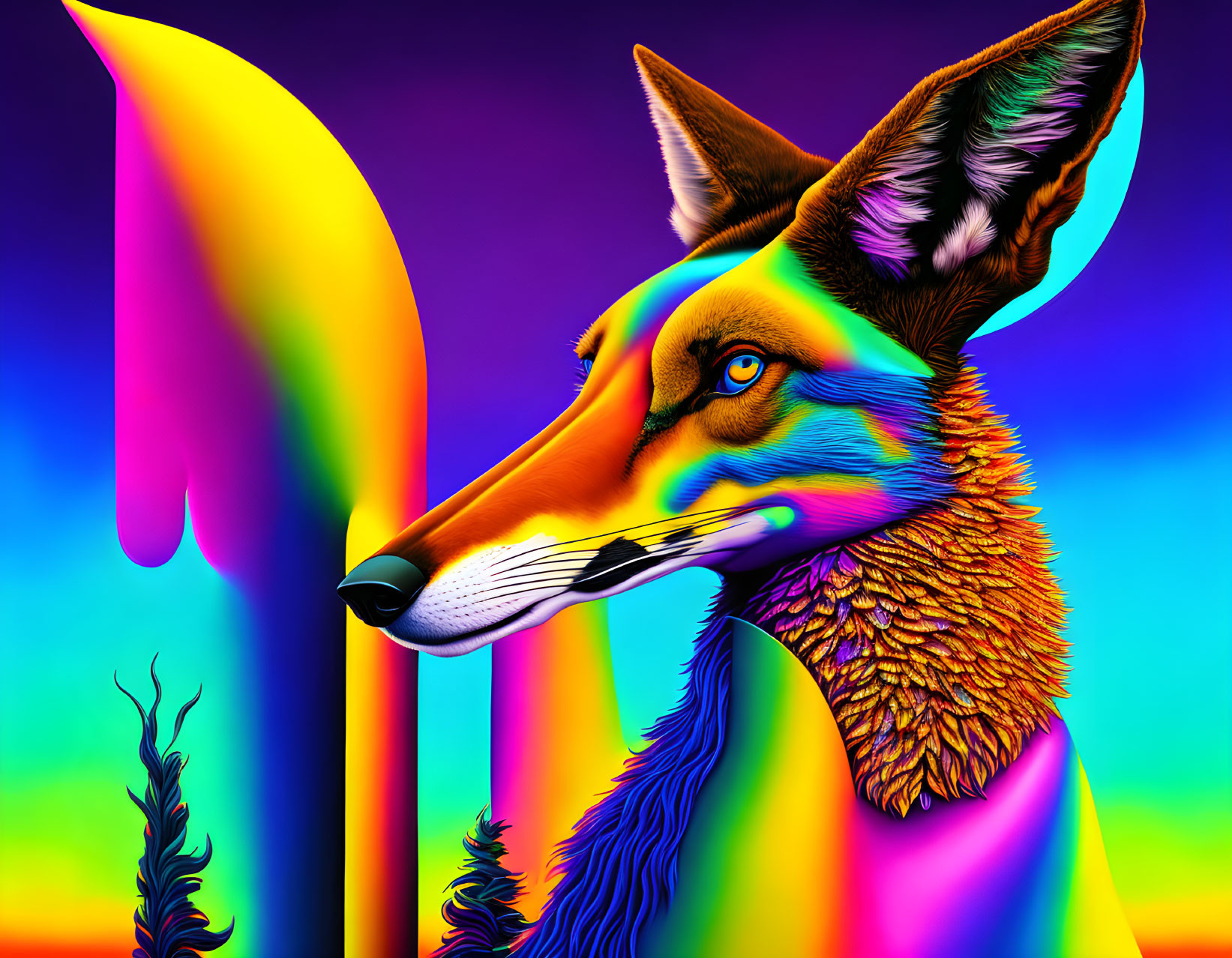 Colorful Fox Head Artwork with Psychedelic Palette