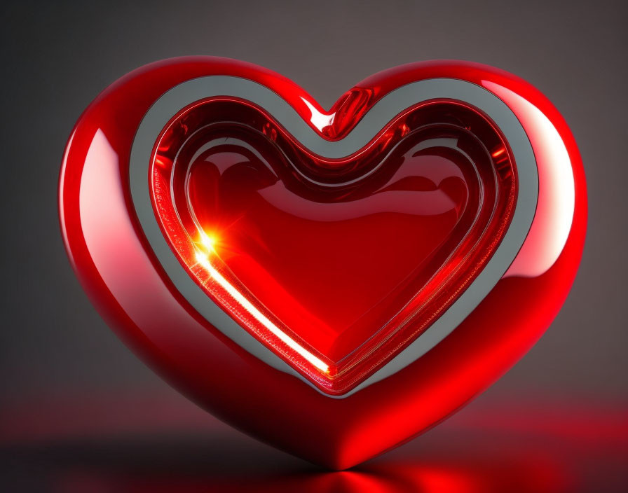 Shiny Red Heart with Small Heart on Dark Background