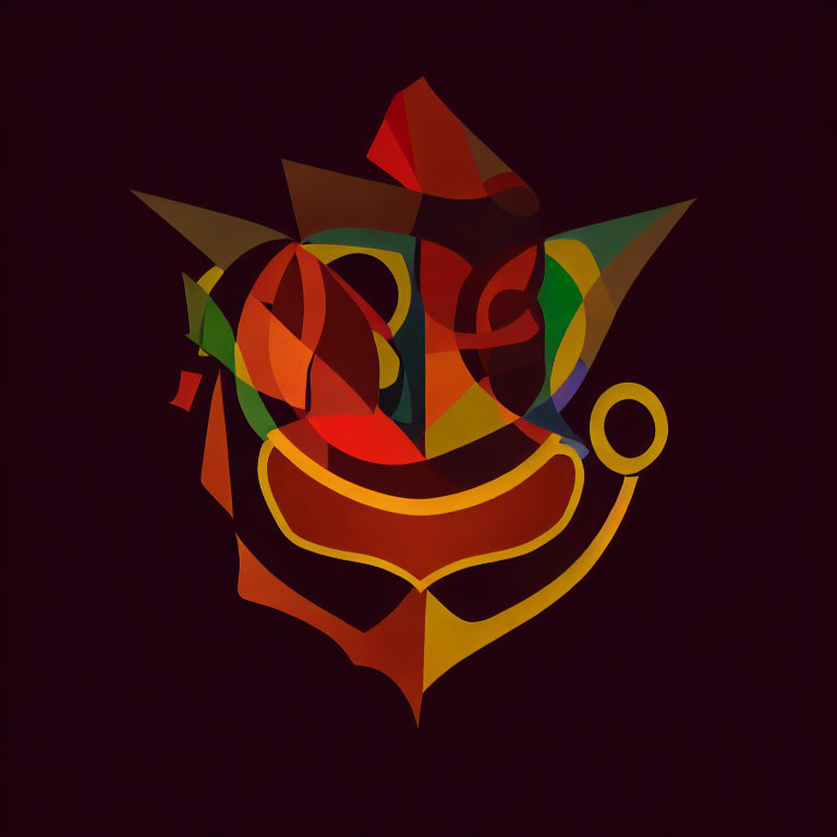 Interlocking Geometric Shapes in Warm Colors on Dark Background