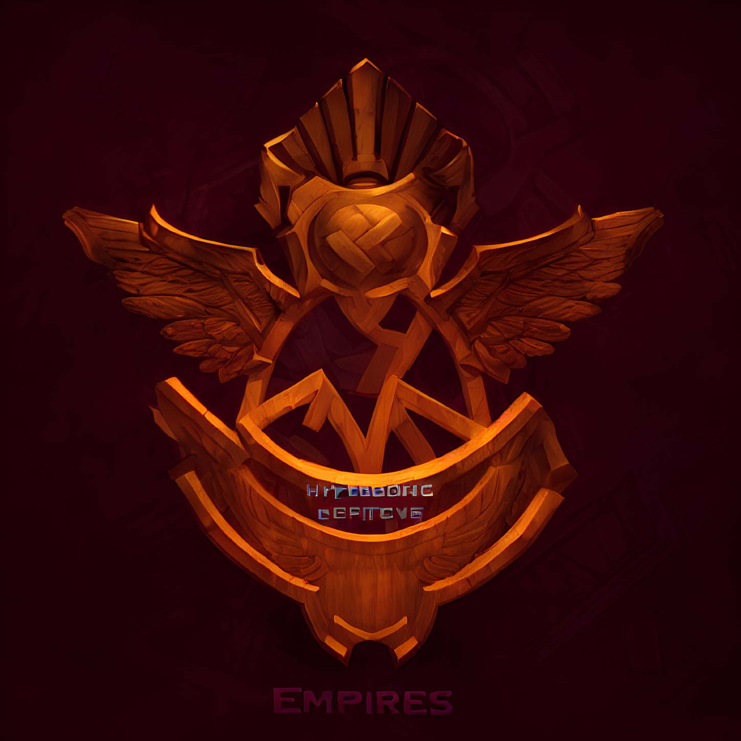 Golden geometric emblem with wings and text "HYPERIONIC EFFECTS" and "EMPIRES