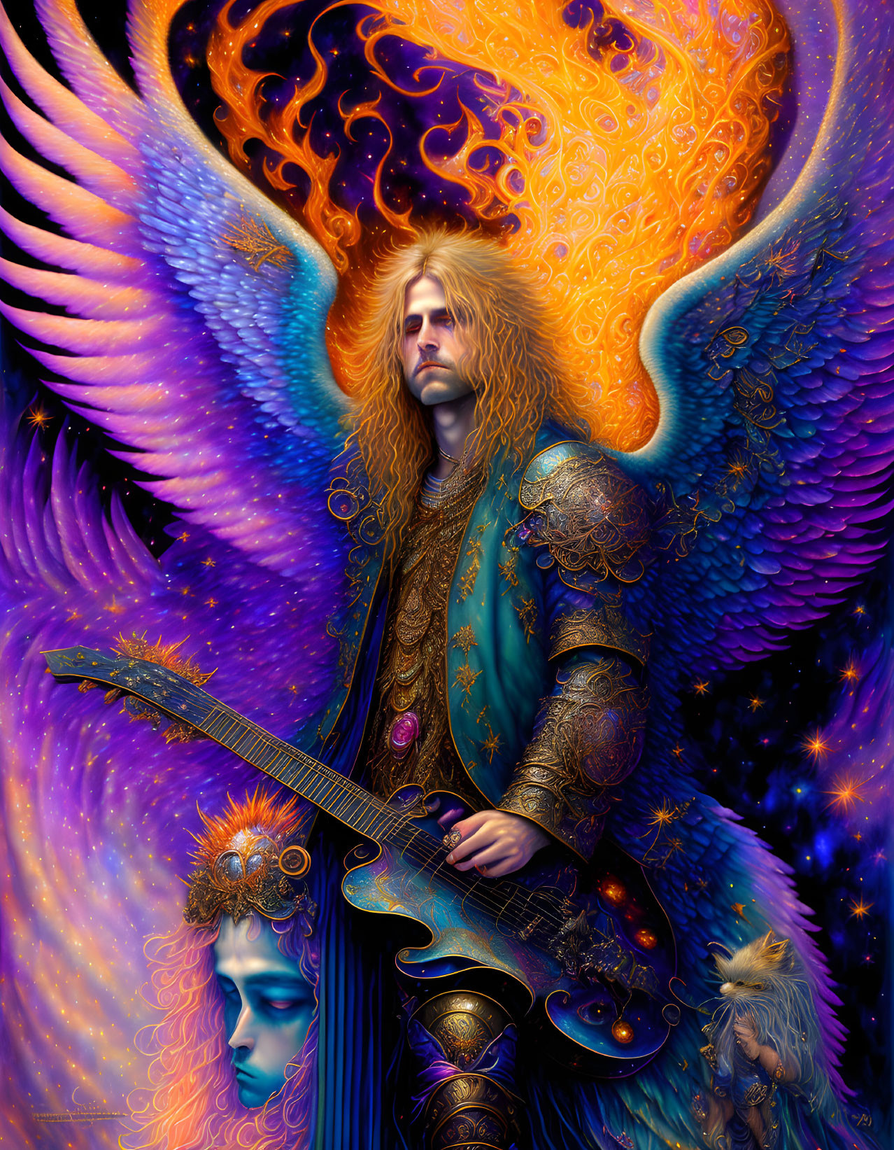 Colorful Illustration of Majestic Angel with Guitar