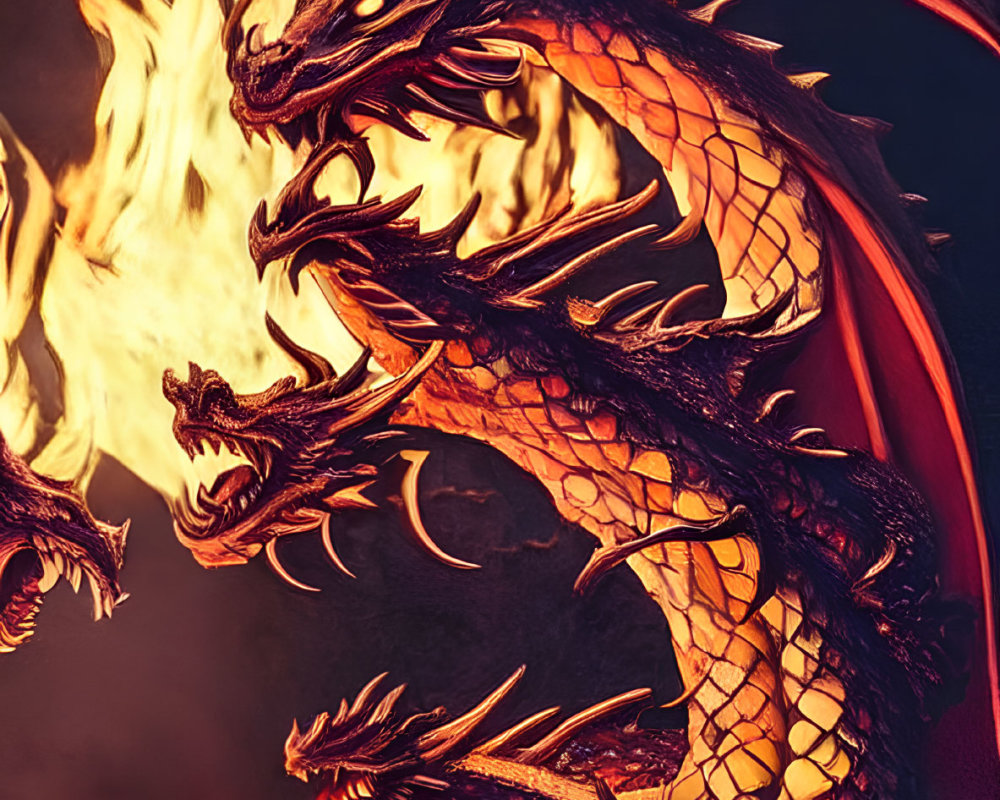 Multi-Headed Dragon Surrounded by Flames