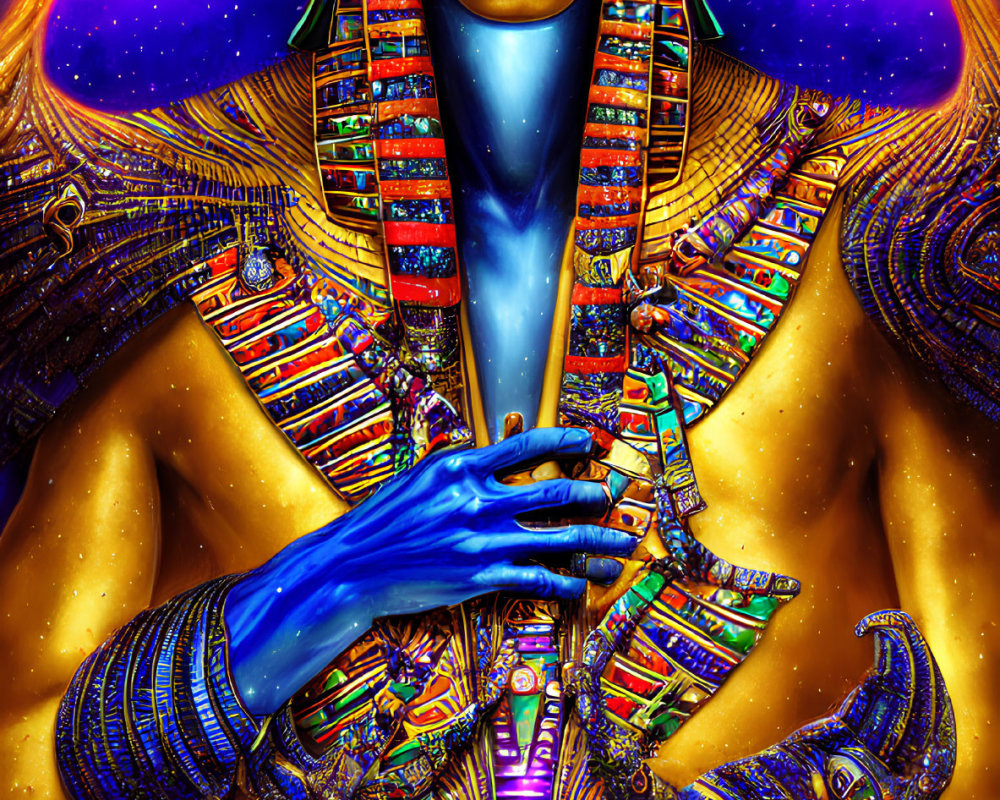 Colorful Egyptian Pharaoh Artwork with Cosmic Background