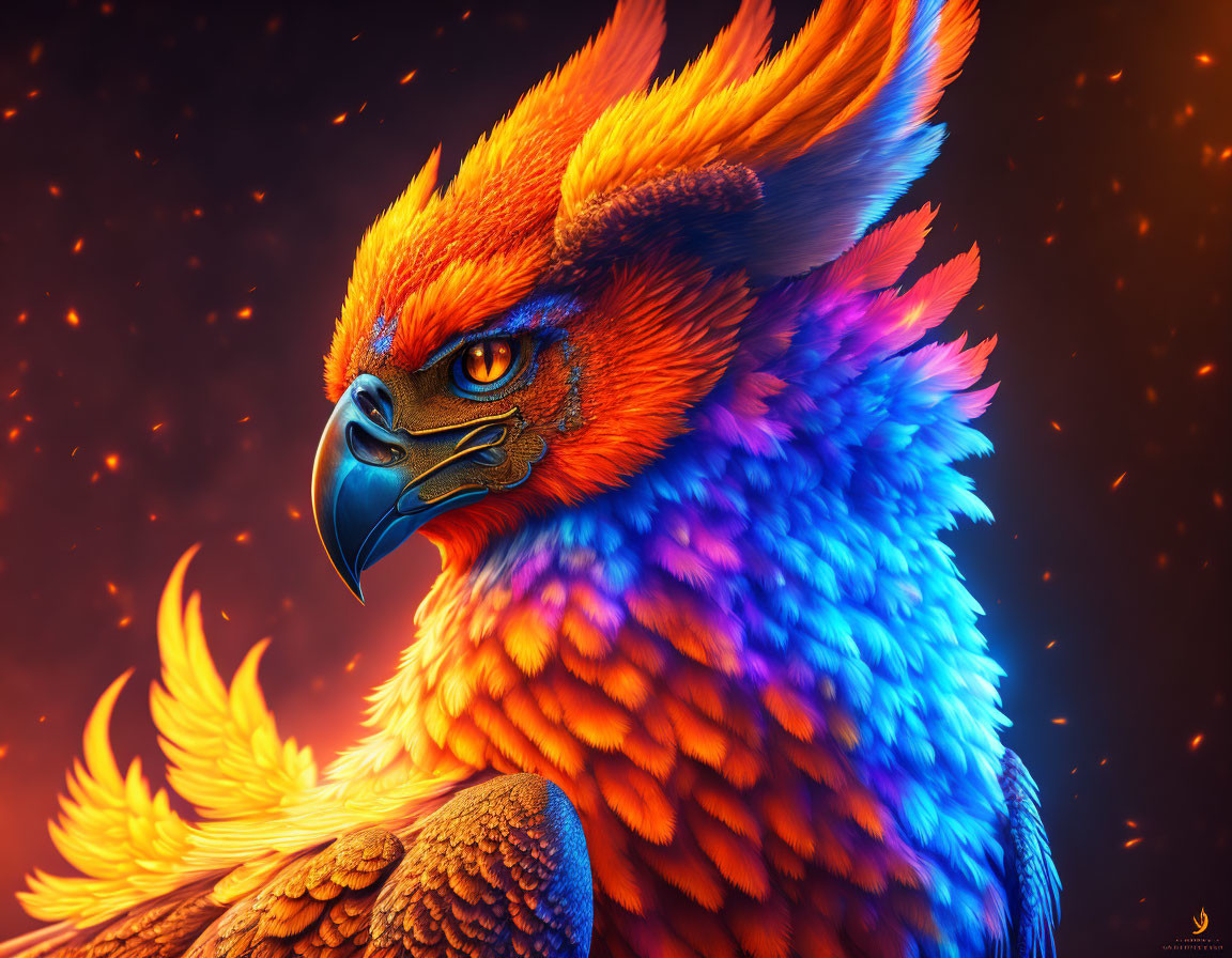 Colorful Phoenix Digital Artwork Against Starry Background