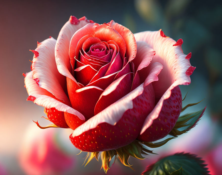 Red and white rose with strawberry-like texture on soft background