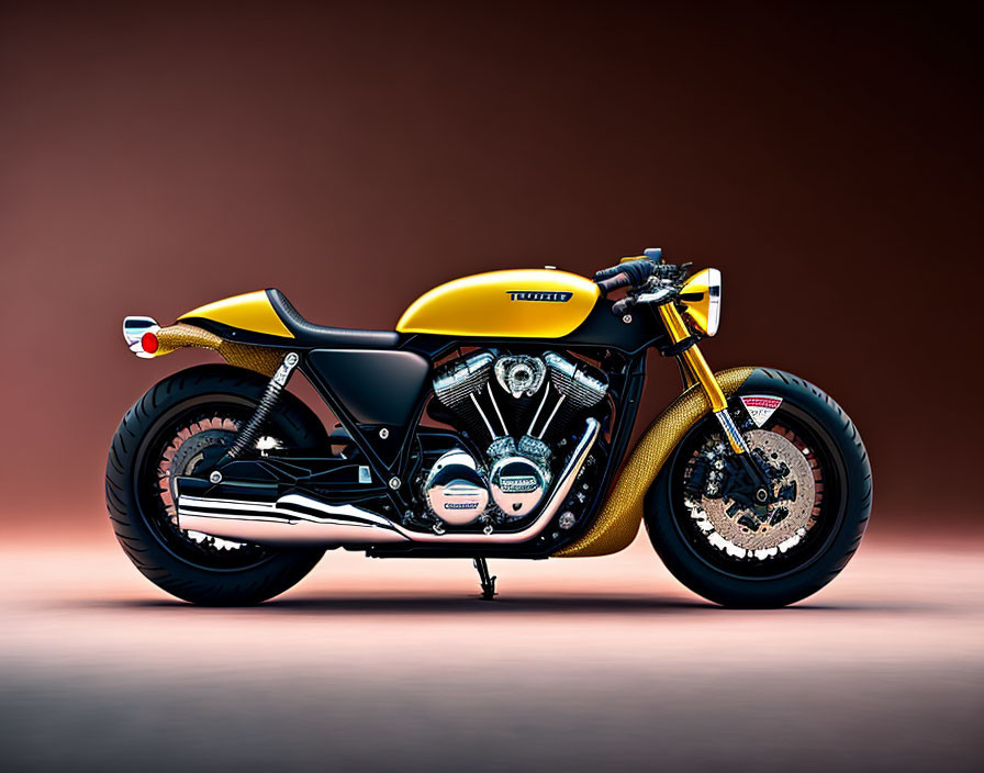 Yellow and Black Retro Design Triumph Motorcycle with Chrome Accents