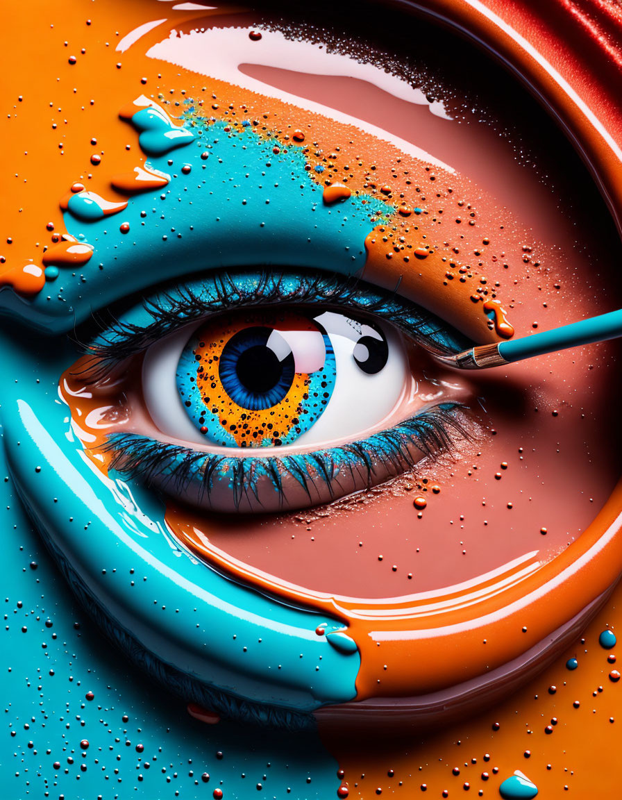 Close-Up of an Eye with Vibrant Paint Swirls