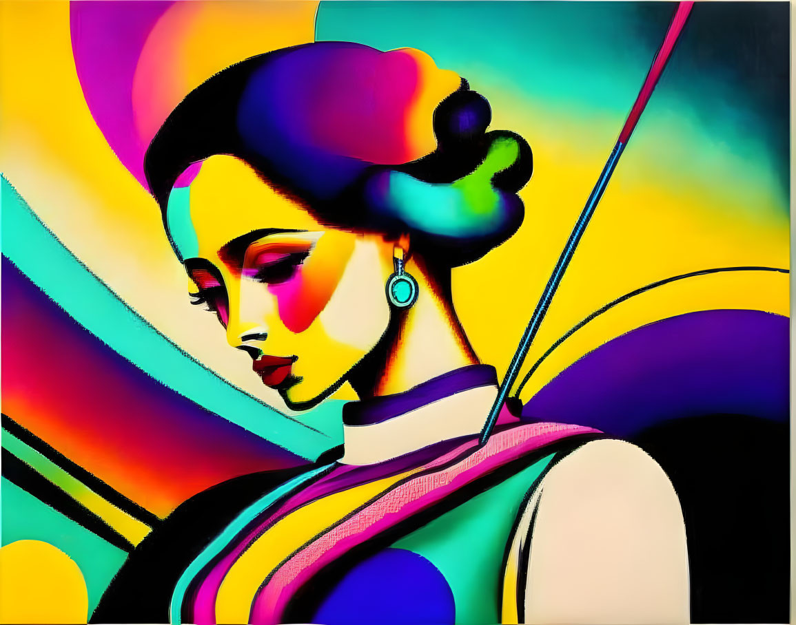 Colorful Abstract Digital Art of Stylized Woman Profile