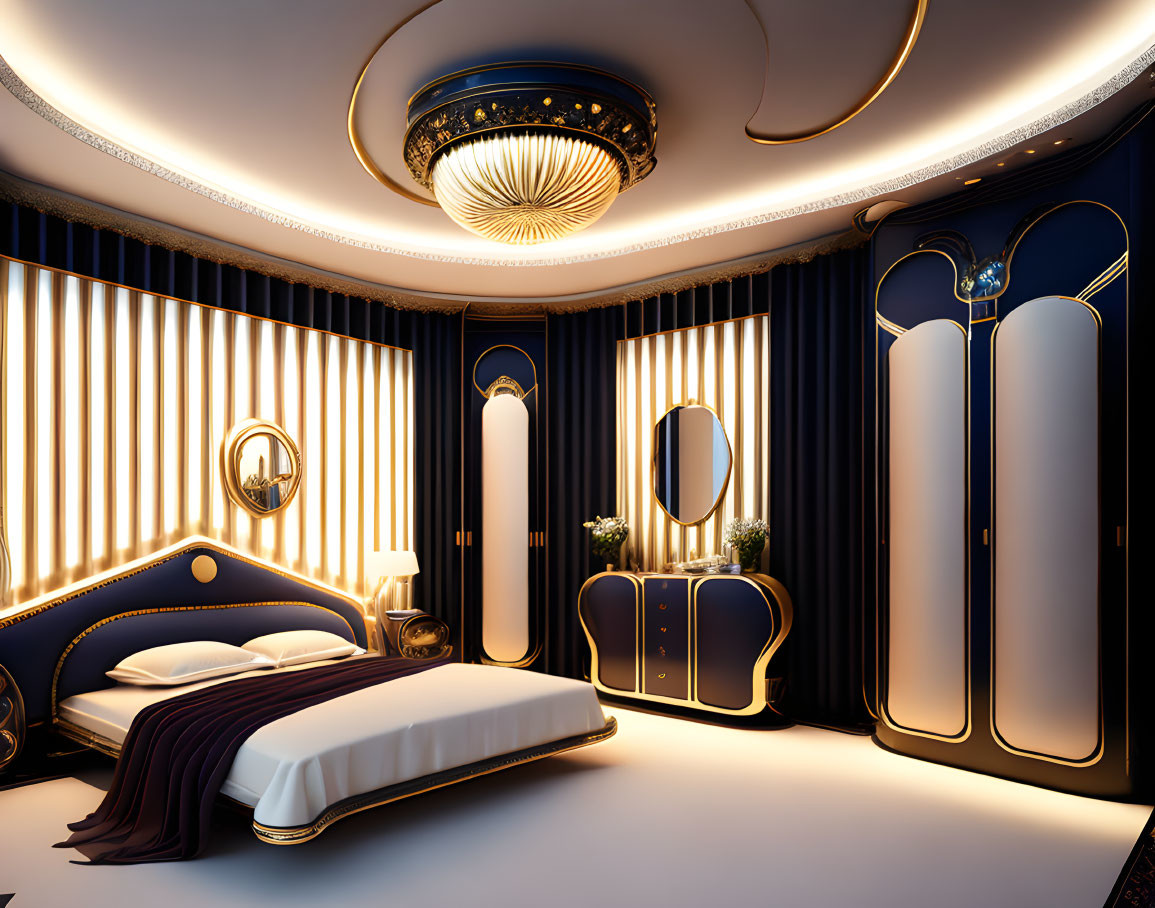 Elegant Art Deco Style Bedroom with Gold Accents