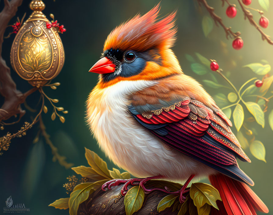 Colorful Cardinal Illustration with Steampunk Theme