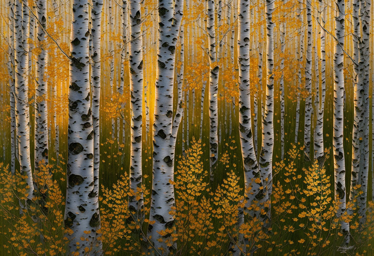 Autumn Aspen Forest with Vibrant Yellow Leaves