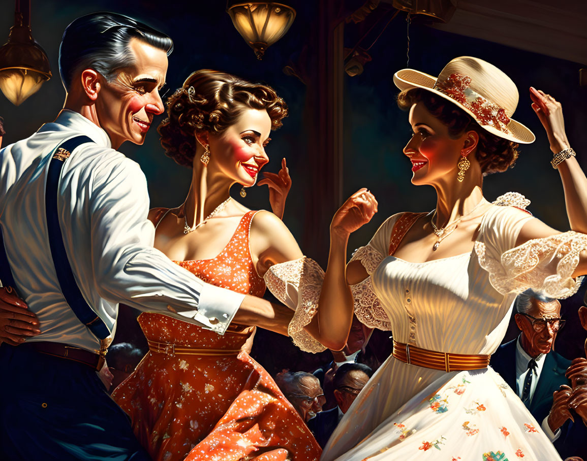 Elegantly Dressed Couples Dancing in Vintage Setting