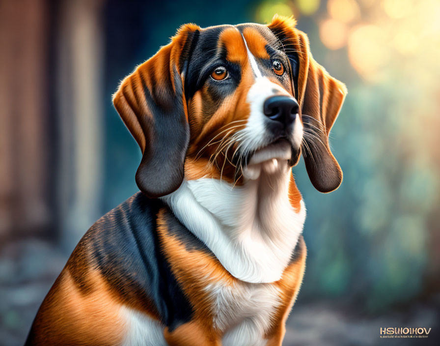 Tricolor Beagle Dog Close-Up with Warm Toned Background