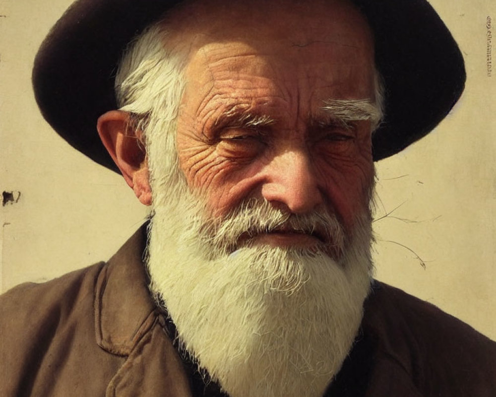 Elderly man portrait with white beard and hat