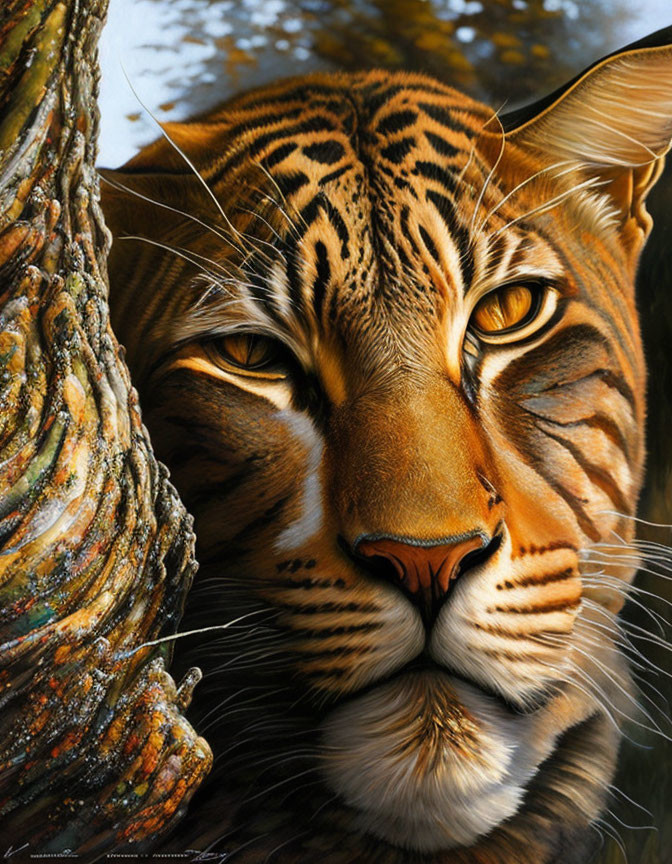 Close-up: Striking tiger face with orange fur and black stripes