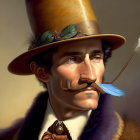 Victorian-era man with blue mustache in digital painting