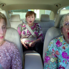 Elegantly Dressed Elderly Ladies in Car with Expressive Faces