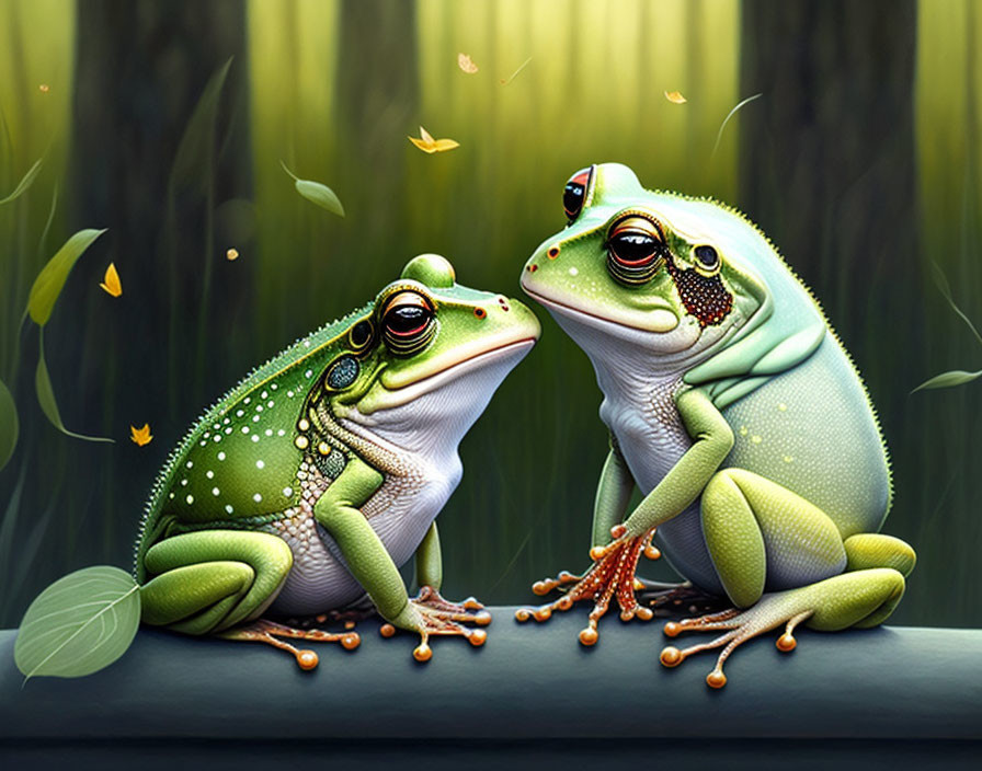 Detailed animated frogs in forest setting