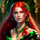 Vibrant red-haired woman with green eyes in ornate setting