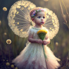 Digital artwork: Young girl with ethereal features and dandelion halo.