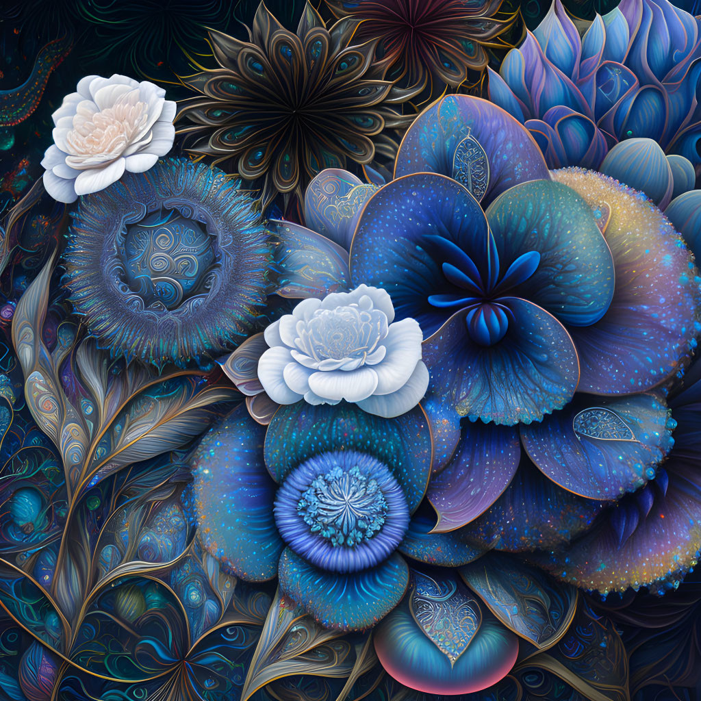 Fantastical Flower Collection in Deep Blues, Purples, and Whites