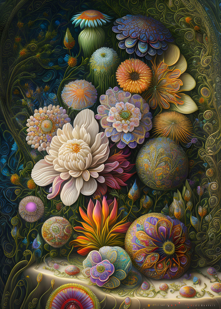 Colorful Digital Painting of Fantastical Flowers and Patterns