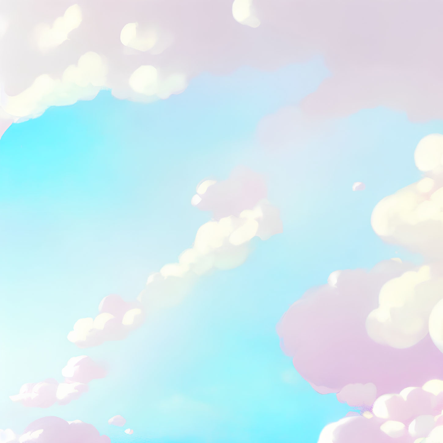 Pastel pink clouds in dreamy sky on light blue gradient background