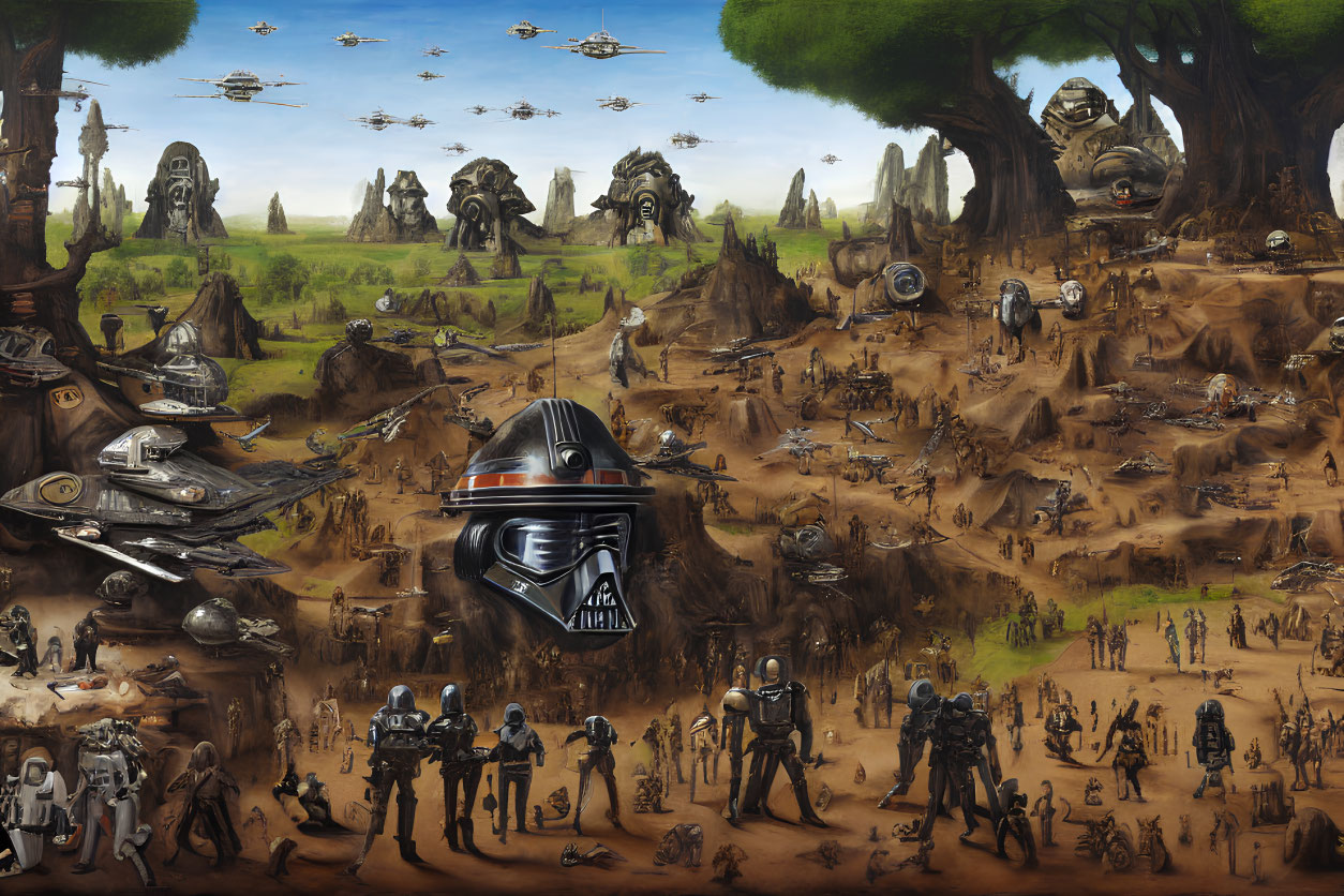 Sci-fi Artwork: Star Wars Characters and Machines with Darth Vader Helmet