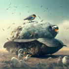 Surreal Interaction of Birds in a Whimsical Setting