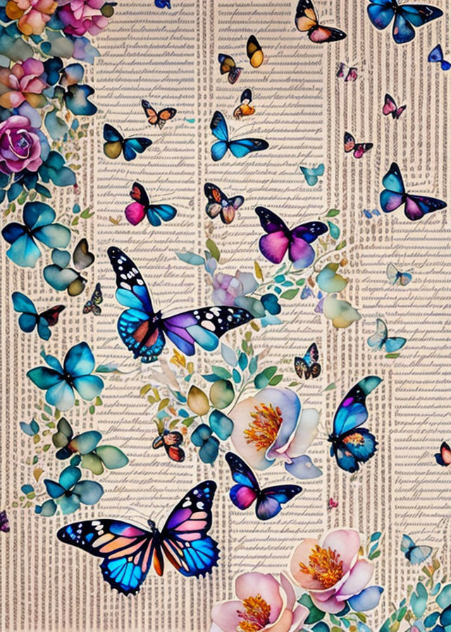 Colorful Butterflies Among Delicate Blossoms Illustration