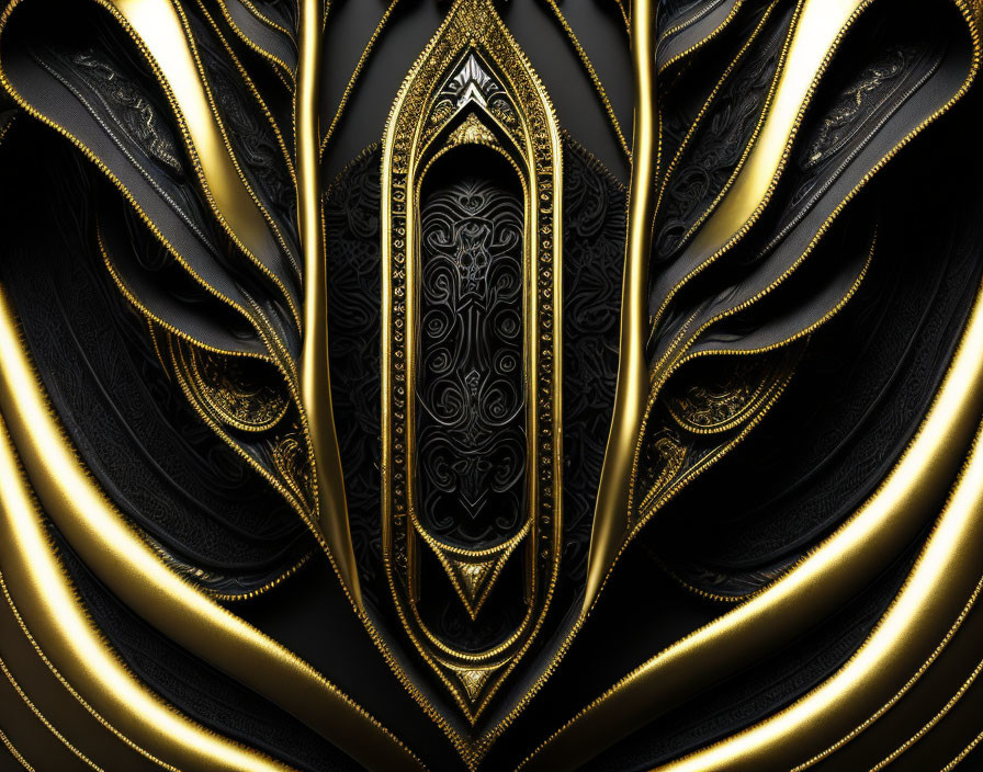 Luxurious Gold and Black Fractal Design: Symmetrical and Ornate Patterns