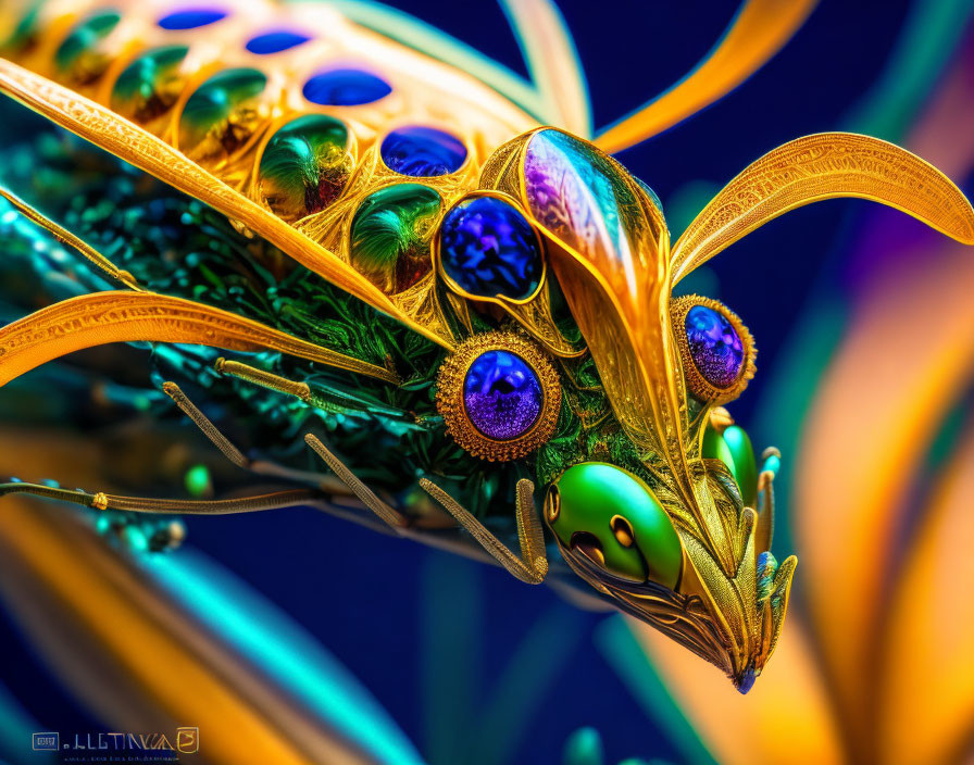 Stylized ornate dragon head with golden details on blue background