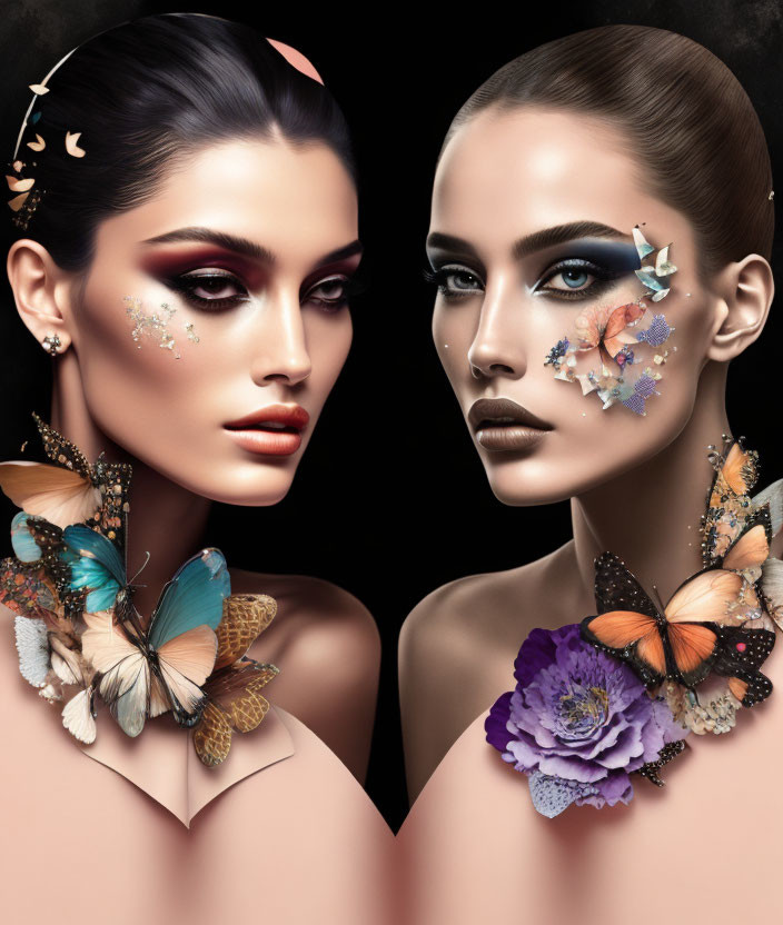 Artistic Makeup: Women with Butterfly and Floral Motifs