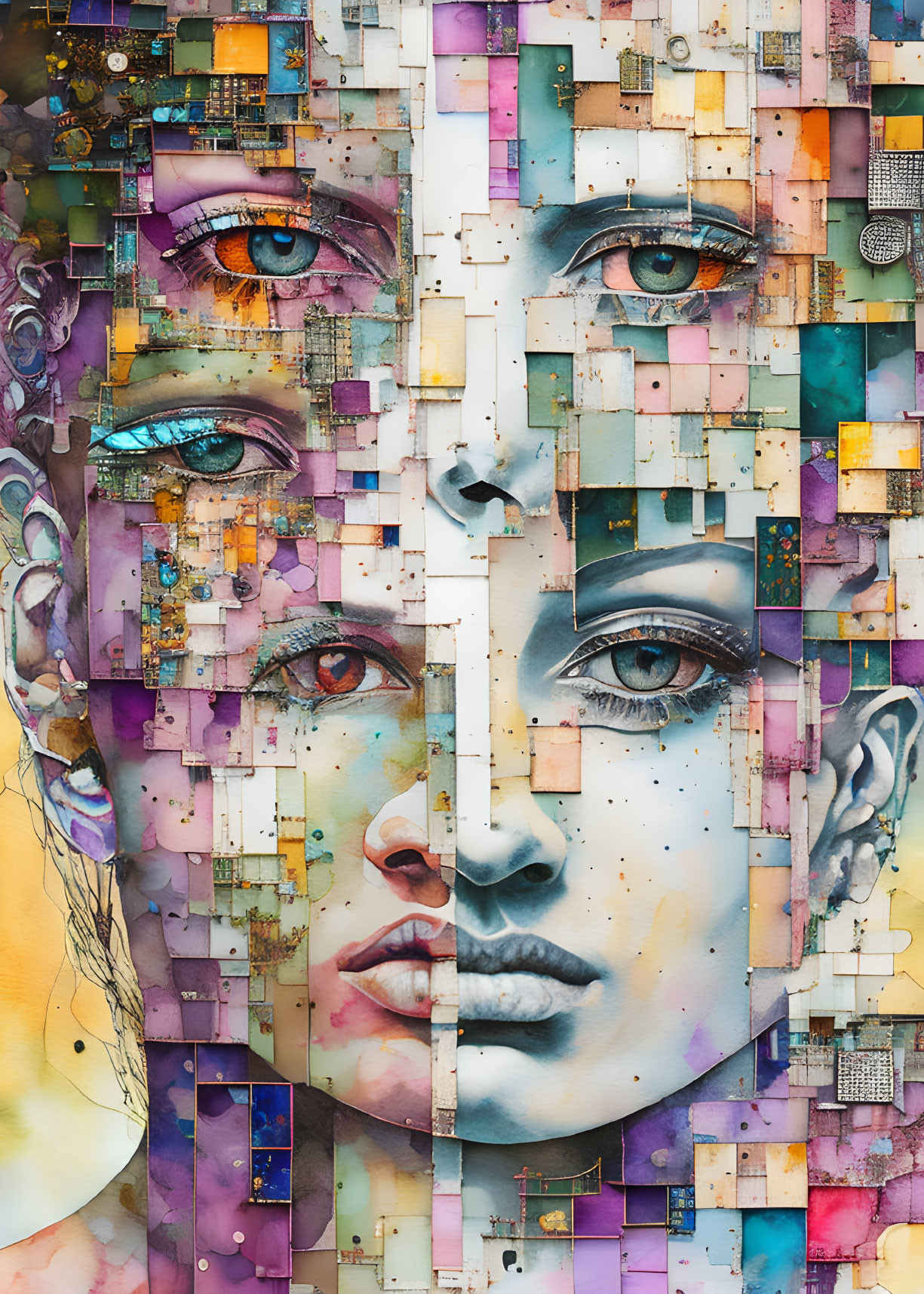 Colorful Geometric Artwork with Fragmented Faces