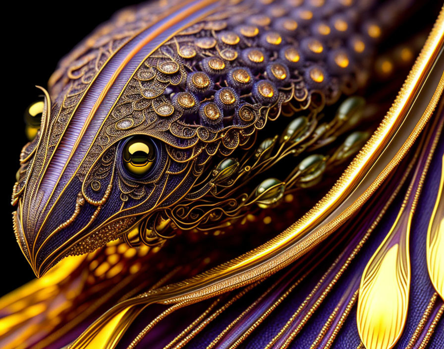 Detailed Fish Artwork with Gold, Purple, and Black Colors