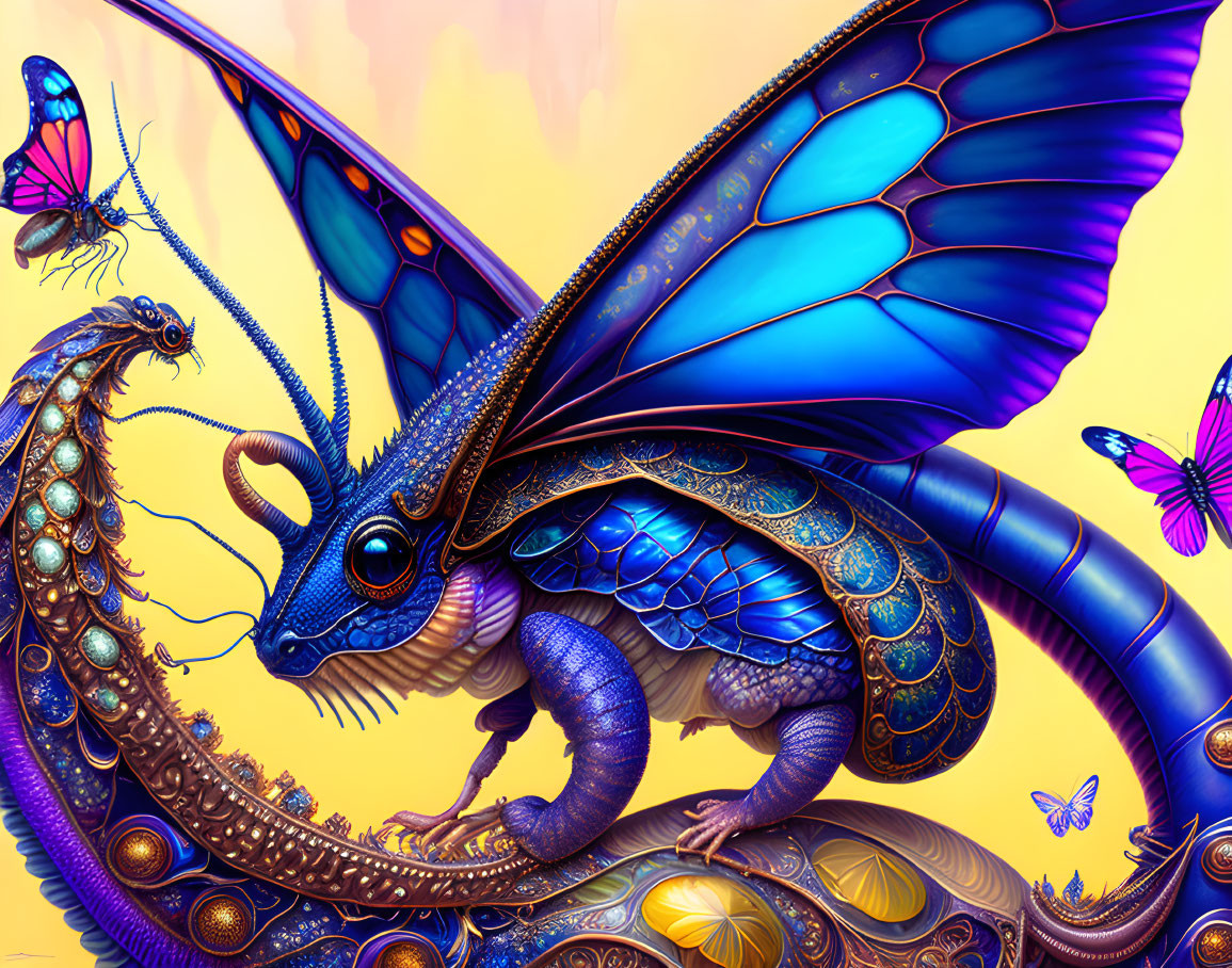 Fantastical creature with butterfly wings and dragon features