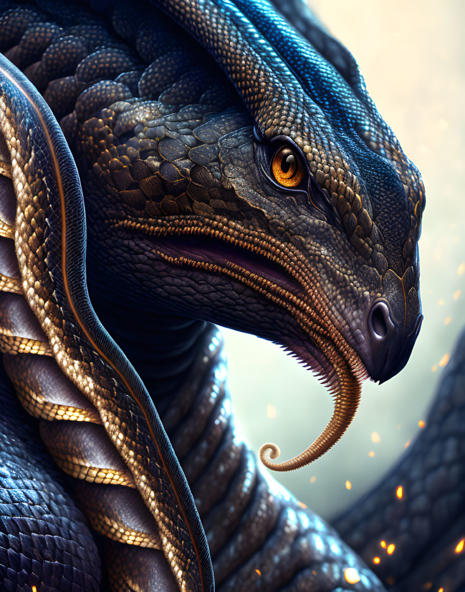 Detailed Close-Up Illustration of Majestic Dragon with Shimmering Scales