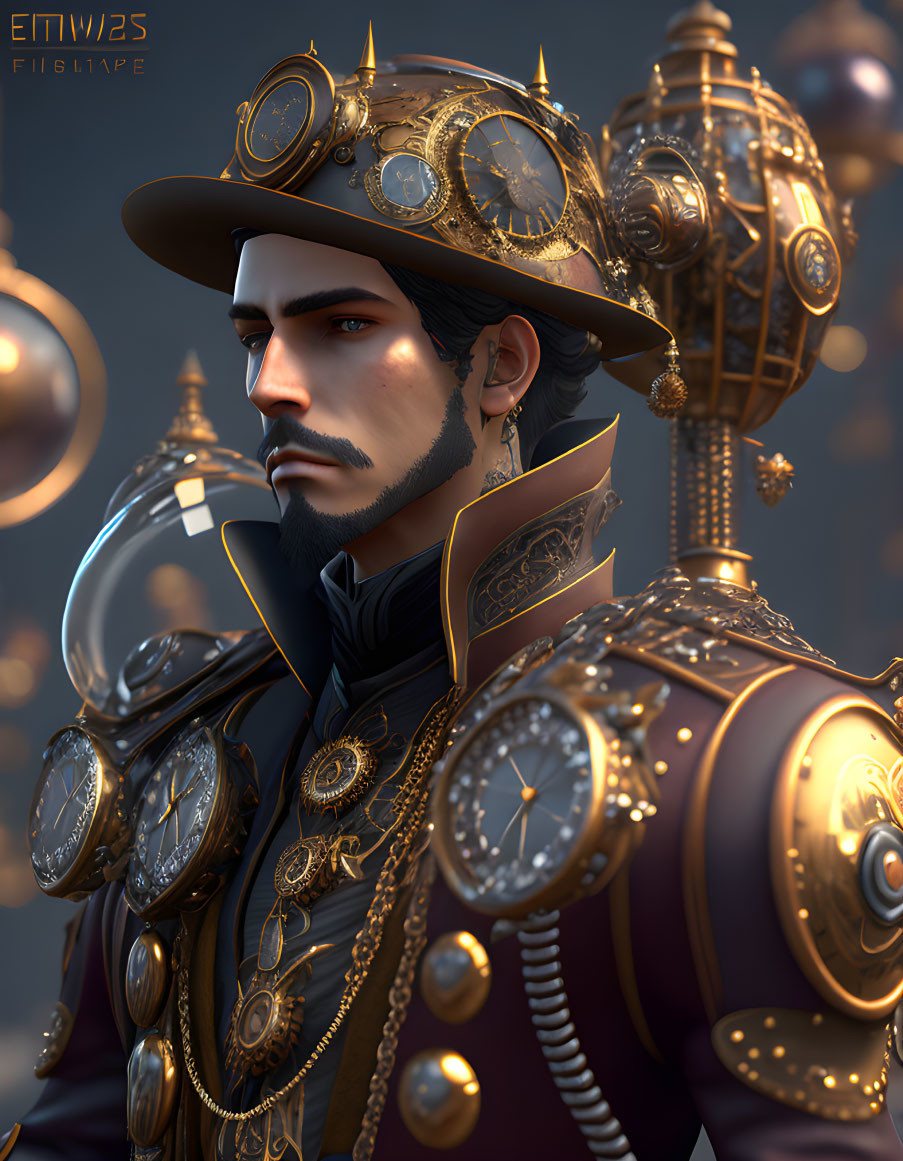 Detailed 3D illustration of man in steampunk outfit