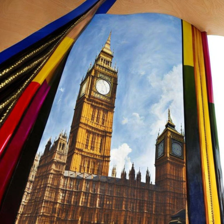 Realistic painting of Big Ben tower in open book illustration