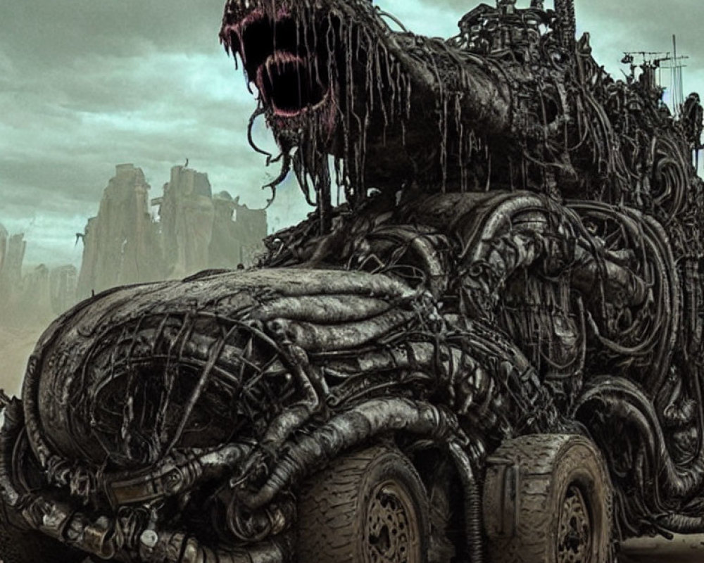 Monstrous Vehicle with Fierce Gaping Mouth in Dark Organic Textures