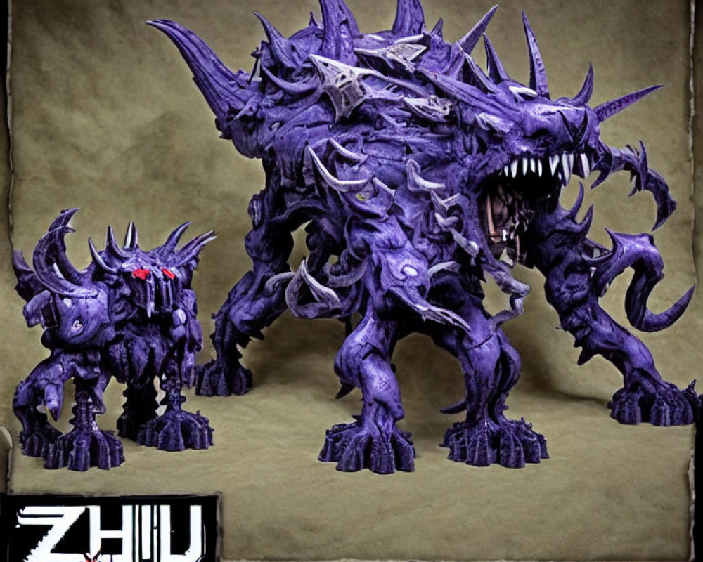 Detailed Fantasy Monster Figurines with Sharp Horns and Armor on Grunge Background