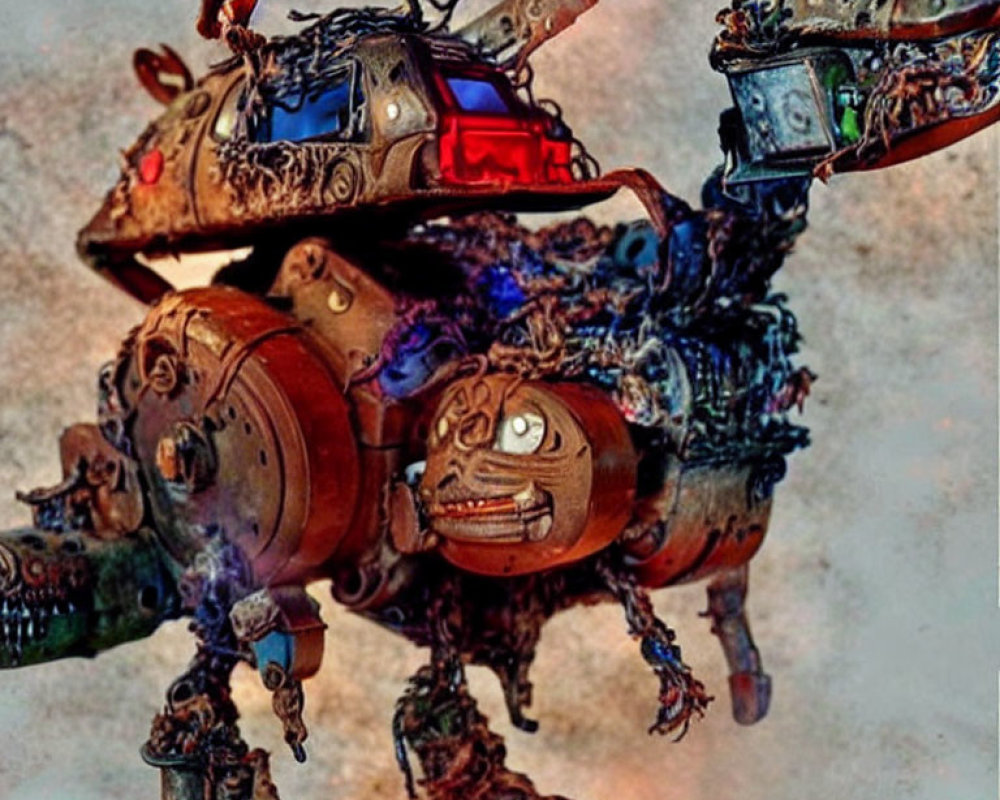 Detailed digital artwork: Whimsical mechanical creature with cartoonish features