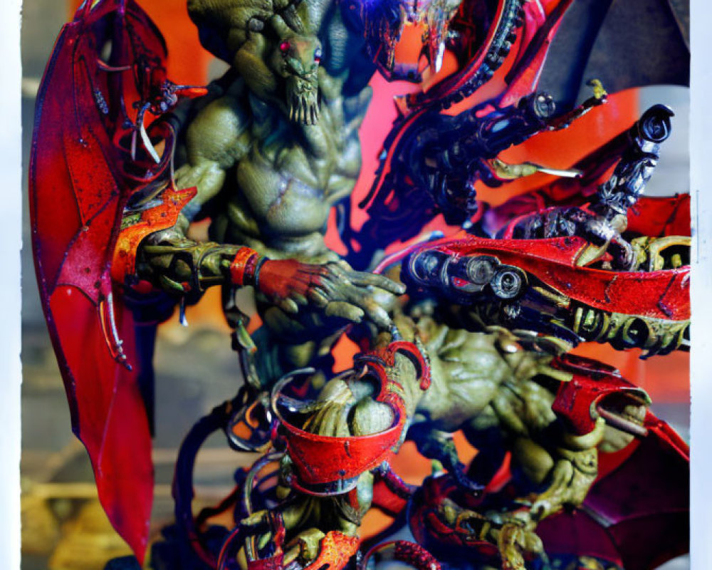 Fantasy figurines: Green-skinned with cybernetic enhancements, red and black with clawed