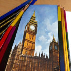 Realistic painting of Big Ben tower in open book illustration