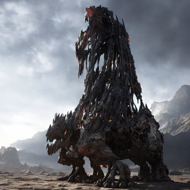 Giant lava creature with rock-like scales in mountainous terrain