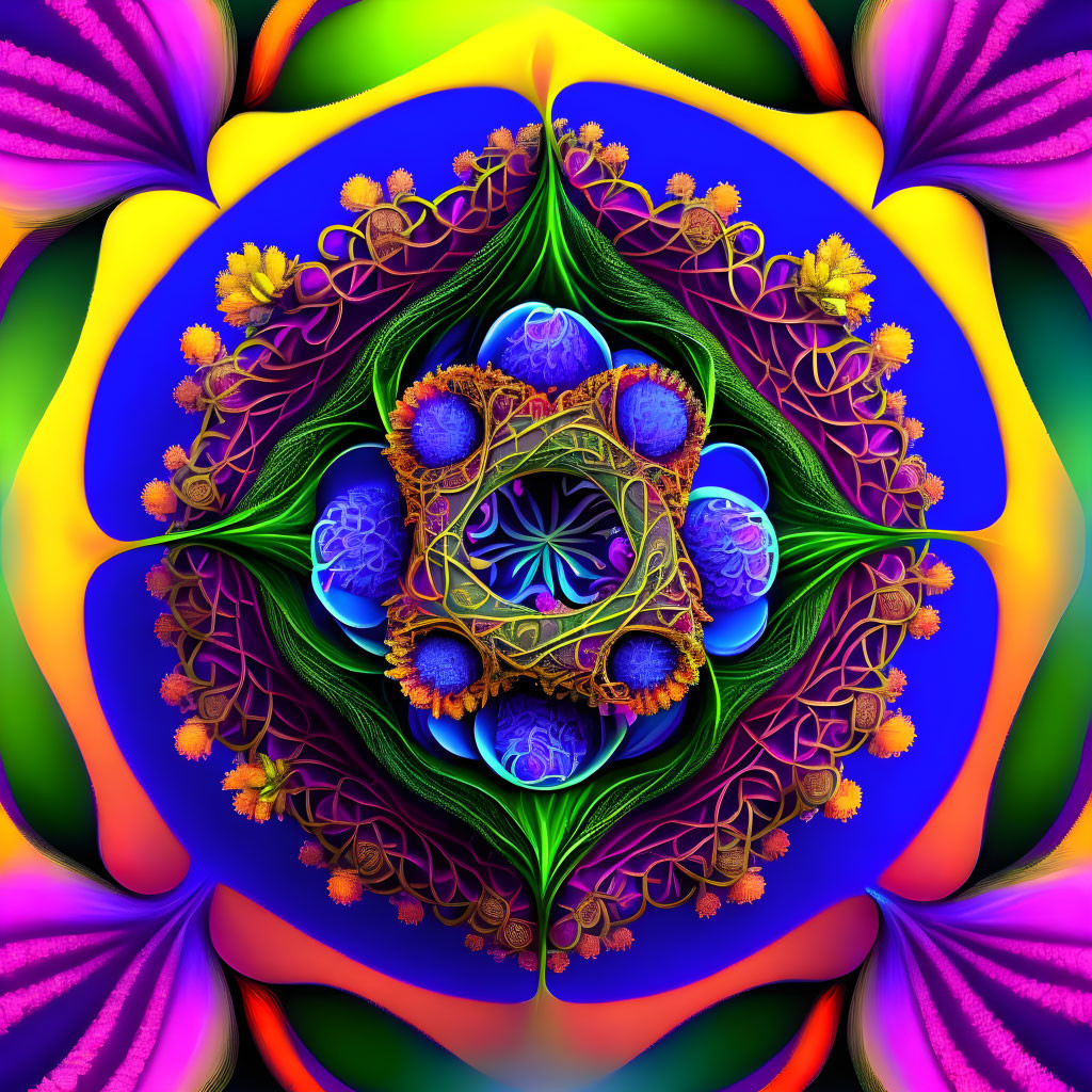 Colorful Digital Fractal Art: Luminous Flowers & Kaleidoscopic Patterns