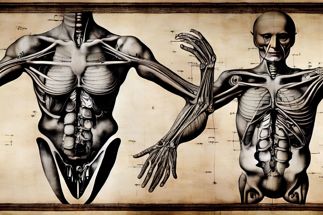 Detailed Human Anatomy Illustration on Vintage Parchment